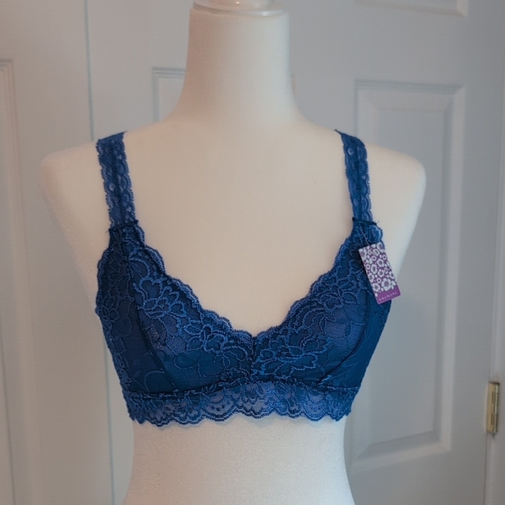 Anemone Cream and Blue Racerback Lace Bralette Set NWT